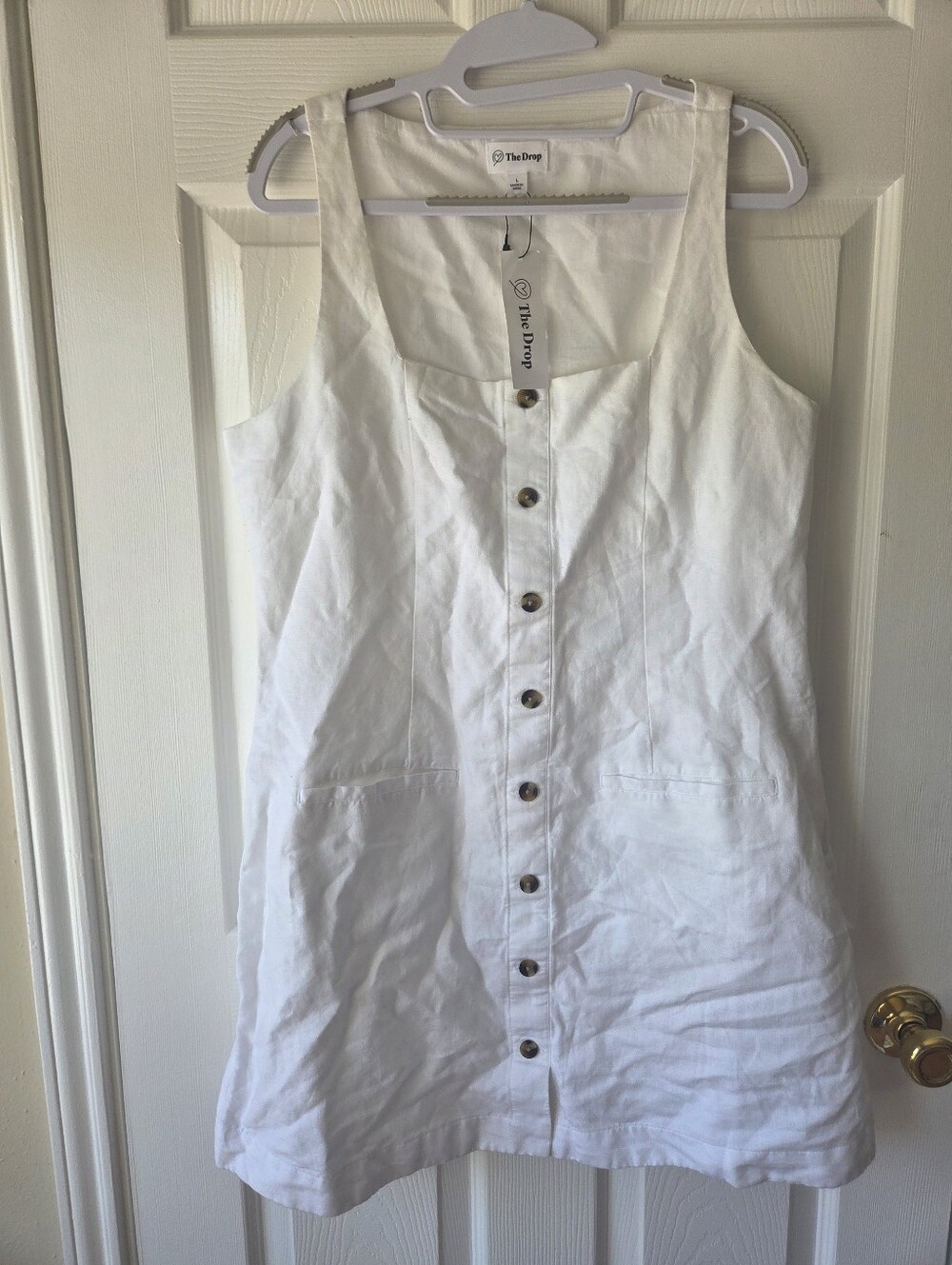The Drop White Cotton Mini Dress L Summer NWT Lightweight Lined Square Neck Boho